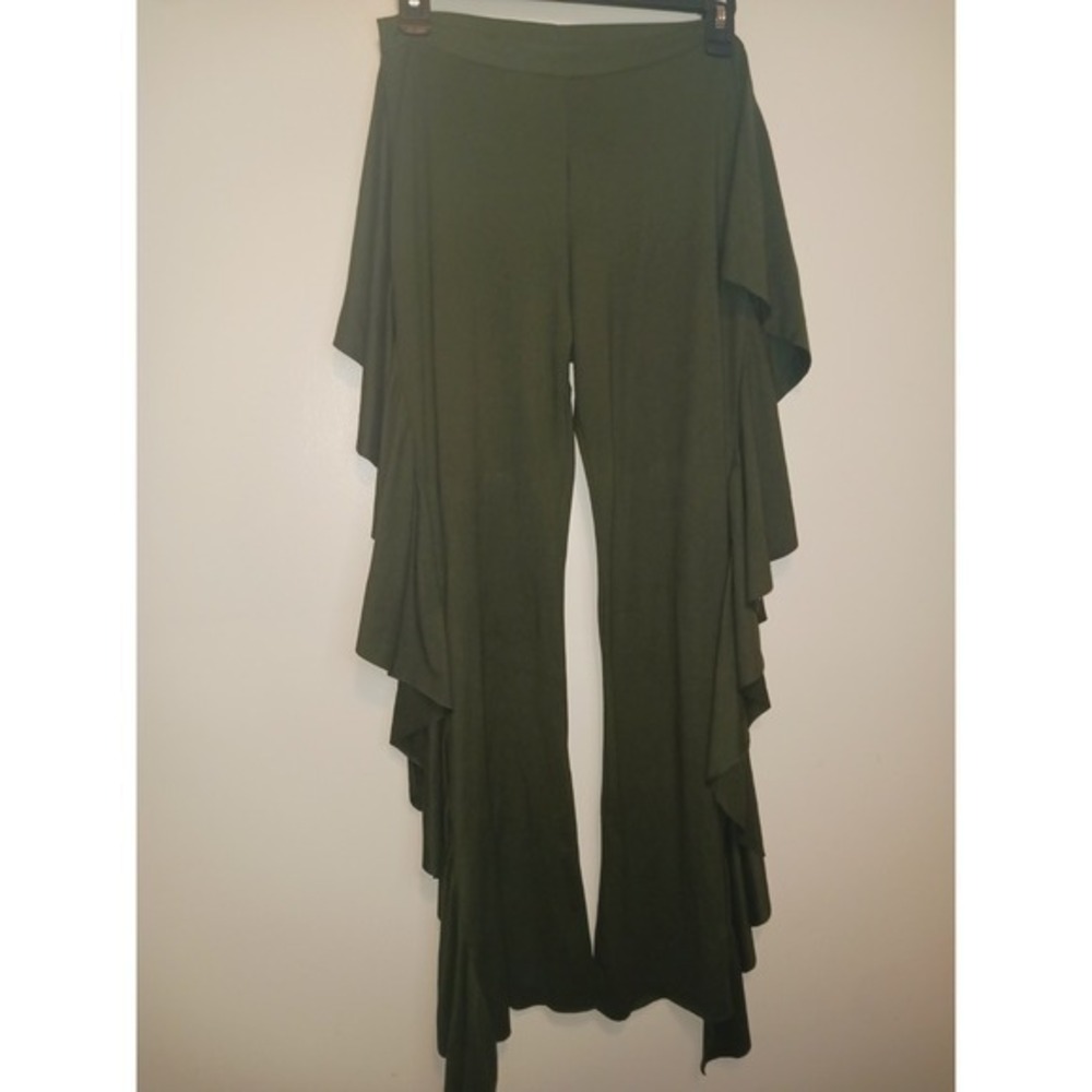 Minette Olive Green Womens‎ VTG Knit Ruffled Pants Small